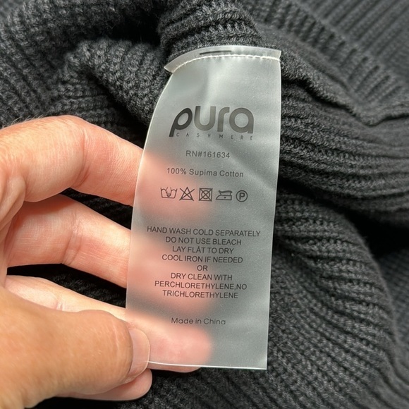 Pura Cashmere Black Supima Cotton Ribbed Neck 3/4 Sleeve Sweater Size Small - Picture 7 of 8